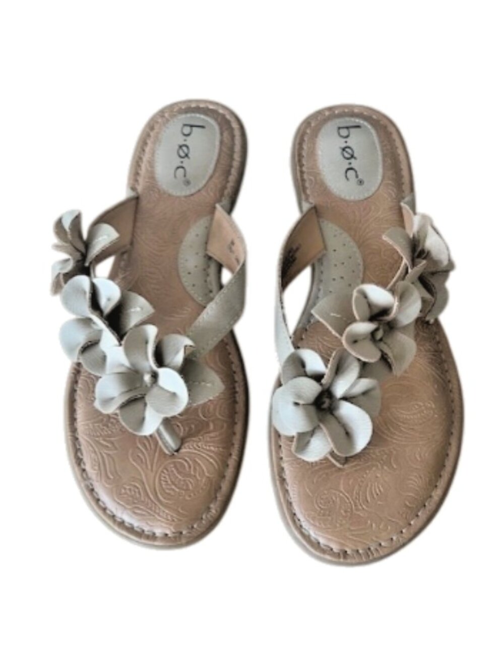 b.o.c. Tan Floral Slip-On Sandals Women’s Size 9M – Comfort Footbed